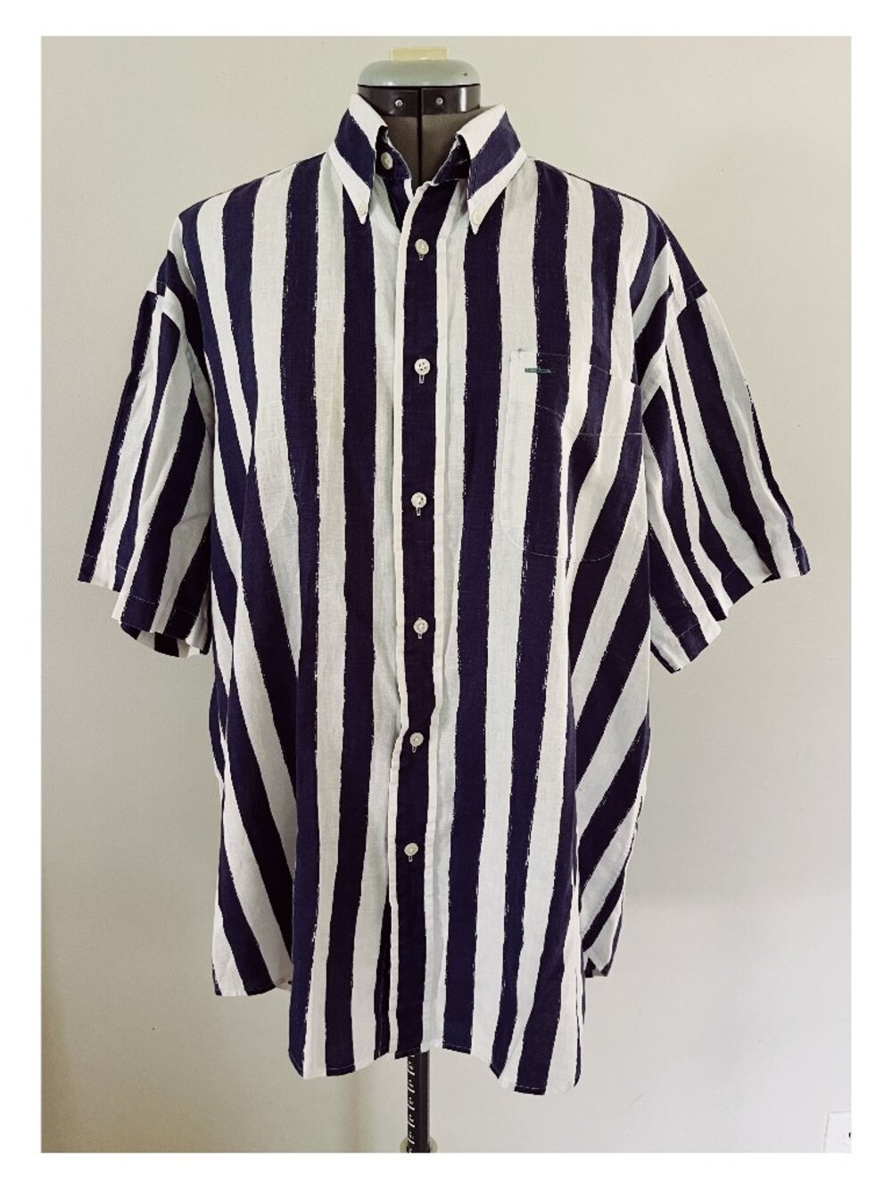 VTG Tommy Hilfiger Sz M Linen/Cotton Painted Navy Stripe Button Down Shirt